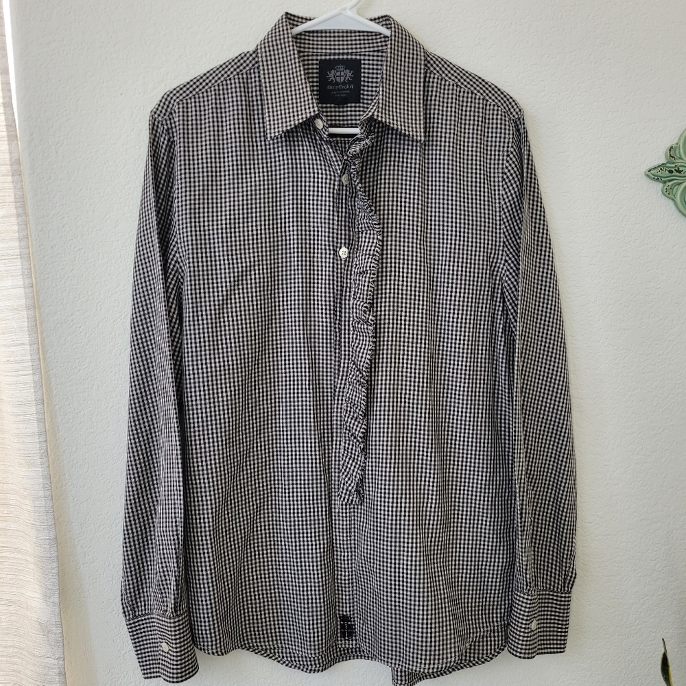 Dirty English by Juicy Couture Mens Vintage Button Down Black White Check Medium